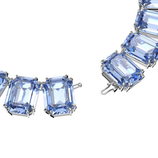 Millenia necklace, Octagon cut crystals, Blue, Rhodium plated