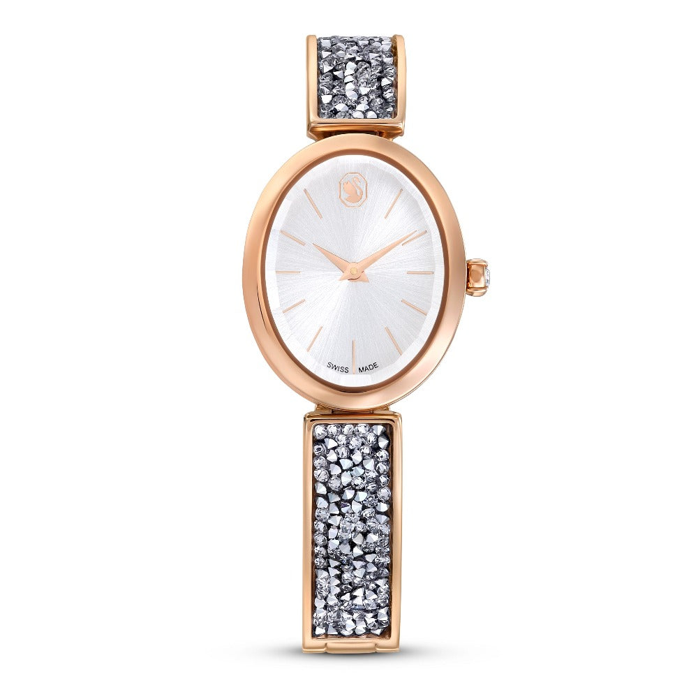 Crystal Rock Oval watch, Swiss Made, Metal bracelet, Rose gold tone, R ...