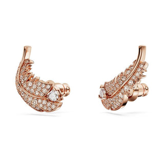 Nice stud earrings, Feather, White, Rose gold-tone plated