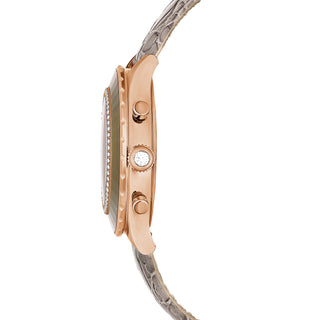 Octea Chrono watch, Swiss Made, Leather strap, Gray, Rose gold-tone finish