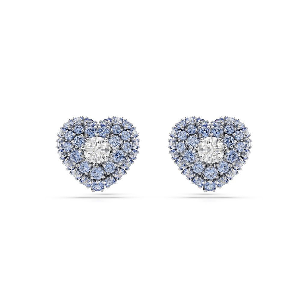 Idyllia stud earrings, Heart, Blue, Rhodium plated – Swarovski Lebanon