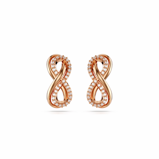 Hyperbola stud earrings, Infinity, White, Rose gold-tone plated